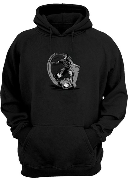 Unisex Futbol Oyuncu Çizim Gri Normal Kalıp Sweatshirt