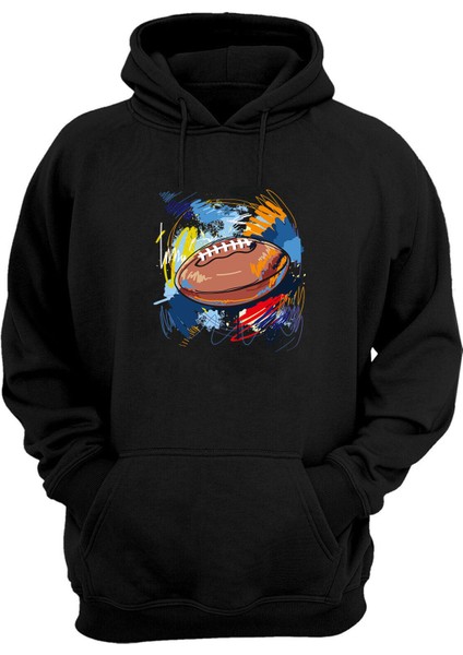 Unisex Amerikan Futbol Topu Siyah Normal Kalıp Sweatshirt