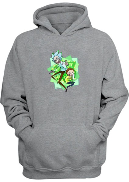 Unisex Rick ve Morty Omurgalı Karikatür Gri Normal Kalıp Sweatshirt