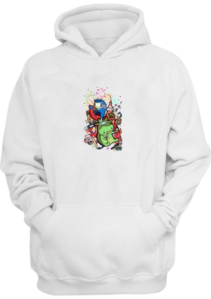 Unisex Domuzcuk Parti Mikrafon Oyun Beyaz Normal Kalıp Sweatshirt