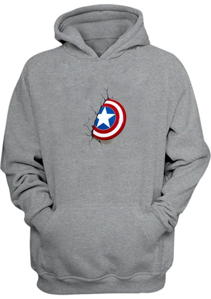 Unisex Kaptan Amerika Kalkanı Gri Normal Kalıp Sweatshirt