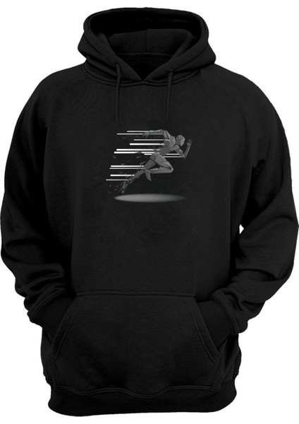 Unisex Koşan Adam Siyah Normal Kalıp Sweatshirt