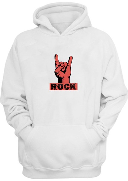 Unisex Rock El Hareketi Illüstrasyon Beyaz Normal Kalıp Sweatshirt