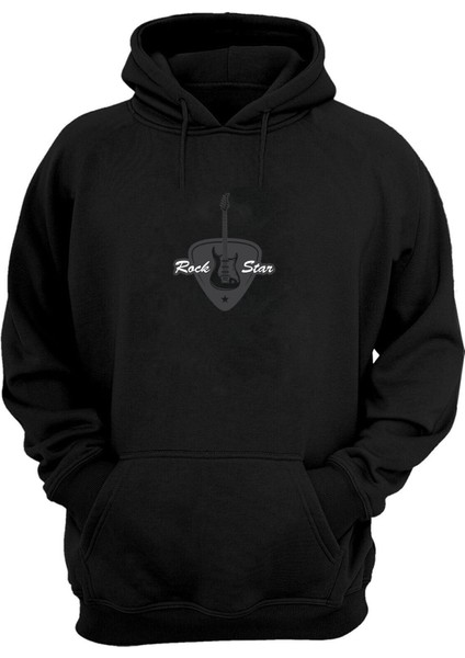Unisex Rock Star Bas Gitar Rock Müzik Siyah Normal Kalıp Sweatshirt