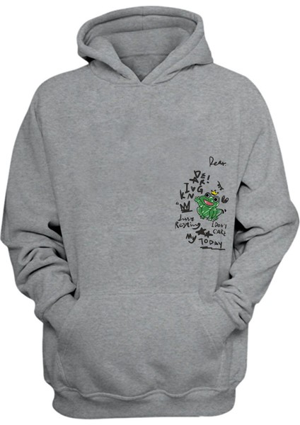 Unisex Kral Kurbağa Gri Normal Kalıp Sweatshirt