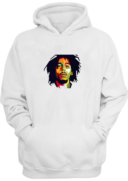 Unisex Bob Marley Boyama Beyaz Normal Kalıp Sweatshirt