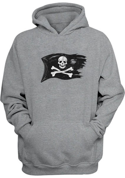 Unisex Korsan Bayrağı Gri Normal Kalıp Sweatshirt