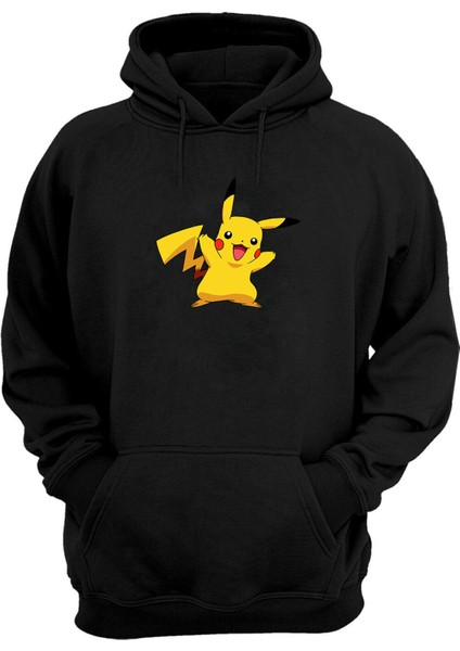 Unisex Pokemon Pikachu Siyah Normal Kalıp Sweatshirt