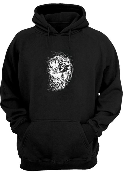 Unisex Wildcat Roar Kaplan Illüstrasyon Siyah Normal Kalıp Sweatshirt