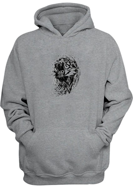 Unisex Wildcat Roar Kaplan Illüstrasyon Gri Normal Kalıp Sweatshirt