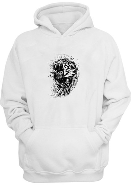 Unisex Wildcat Roar Kaplan Illüstrasyon Beyaz Normal Kalıp Sweatshirt