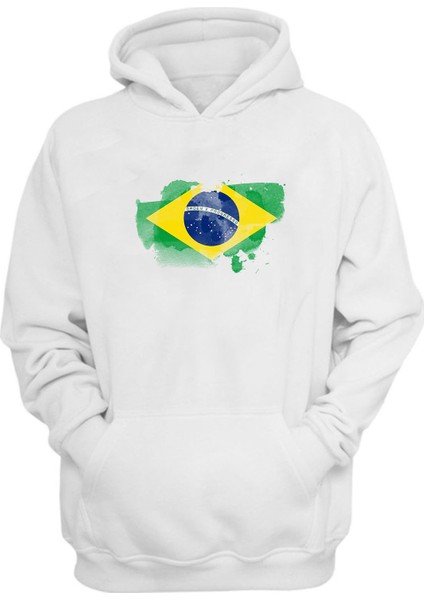 Unisex Brezilya Bayrağı Beyaz Normal Kalıp Sweatshirt