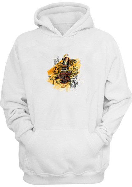 Unisex Rajasthan Kalbelia Hint Dansı Beyaz Normal Kalıp Sweatshirt