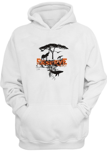 Unisex Ağaç ve Hayvanlar Baskılı Beyaz Normal Kalıp Sweatshirt