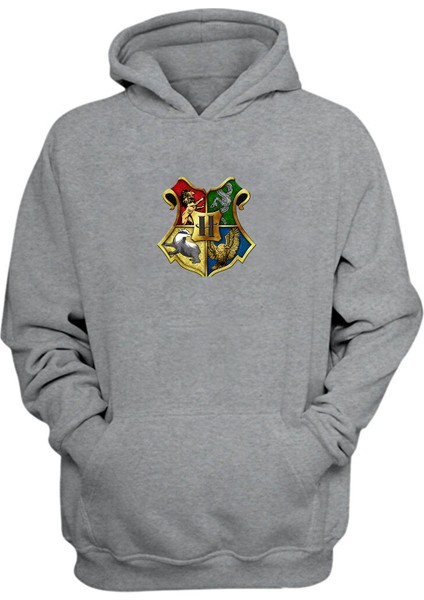 Unisex Harry Potter Hogwarts Logo Gri Normal Kalıp Sweatshirt