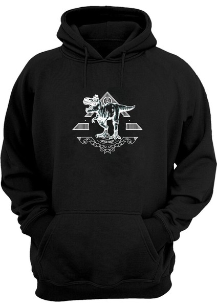 Unisex Dinozor Illüstrasyon Siyah Normal Kalıp Sweatshirt