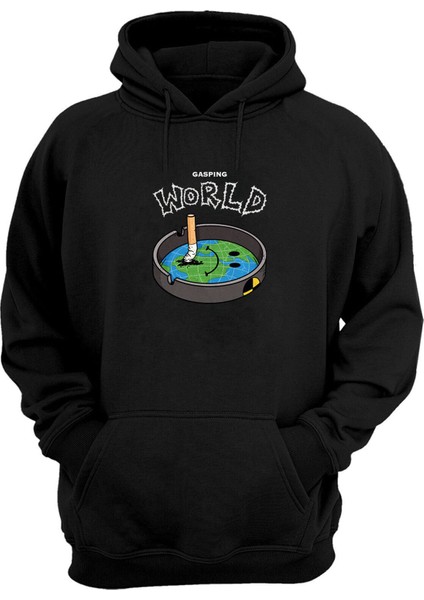 Unisex World Siyah Normal Kalıp Sweatshirt