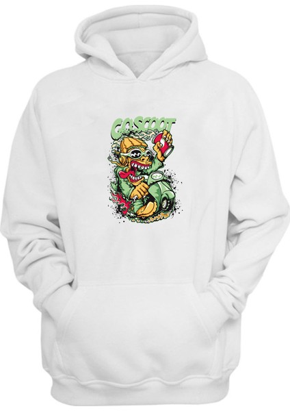 Unisex Renkli Adam Goscootr Sürme Beyaz Normal Kalıp Sweatshirt