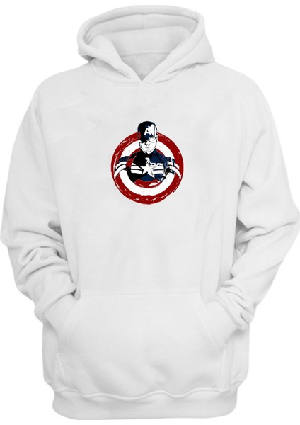 Unisex Kaptan Amerika Marvel Avengers Beyaz Normal Kalıp Sweatshirt