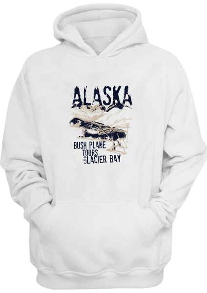 Unisex Alaska Uçak Beyaz Normal Kalıp Sweatshirt