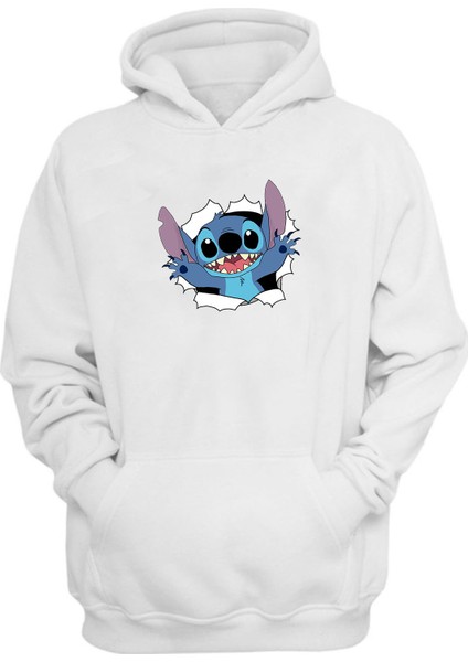 Unisex Stitch Beyaz Normal Kalıp Sweatshirt