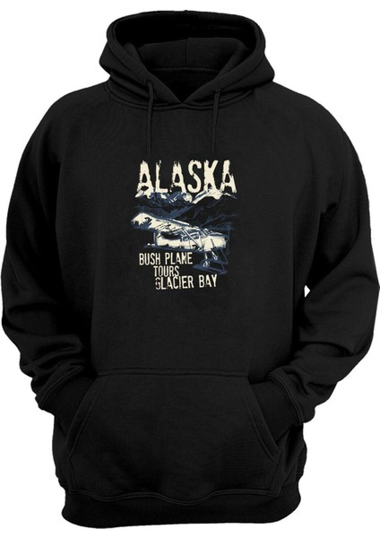 Unisex Alaska Uçak Siyah Normal Kalıp Sweatshirt