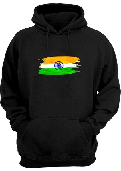 Unisex Hindistan Bayrağı Siyah Normal Kalıp Sweatshirt