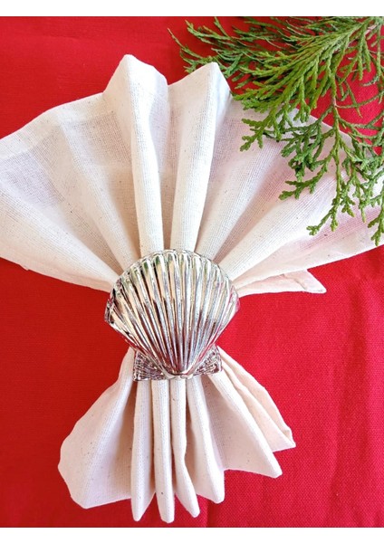 6 Adet Gümüş Deniz Kabuğu Metal Peçete Halkası - Napkin Ring modelleri