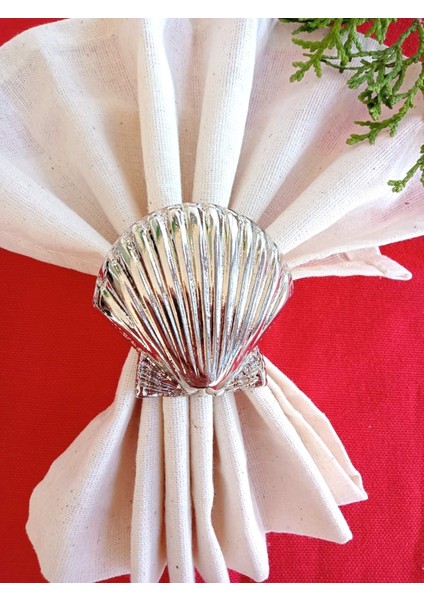 6 Adet Gümüş Deniz Kabuğu Metal Peçete Halkası - Napkin Ring fırsatları