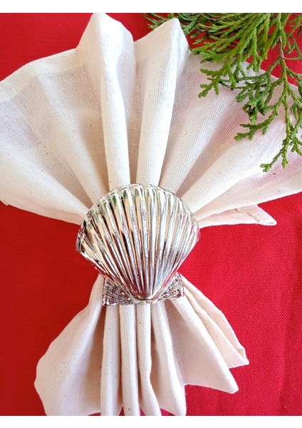 6 Adet Gümüş Deniz Kabuğu Metal Peçete Halkası - Napkin Ring indirimleri
