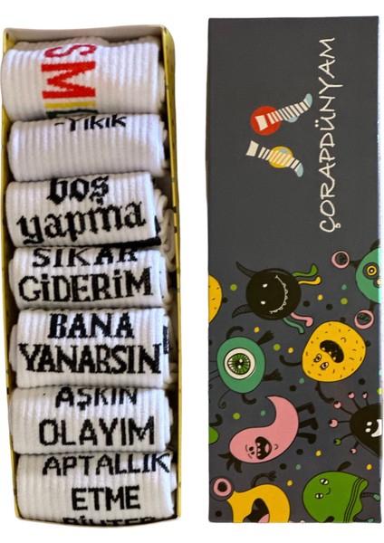 7”li Kutulu Set Yazili Karakterli Neşeli Kolej Tenis Çorap modelleri