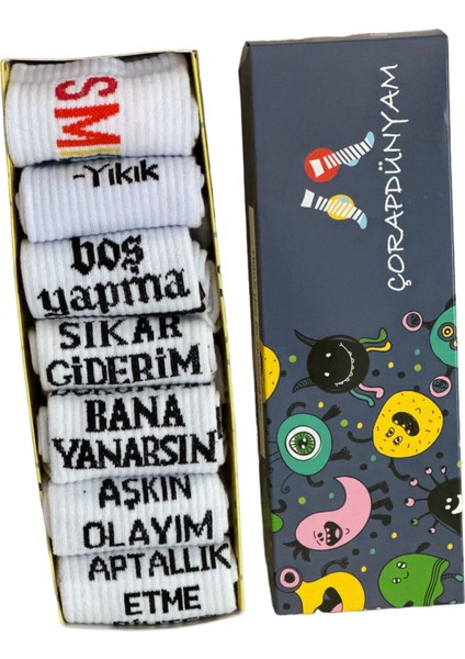 7”li Kutulu Set Yazili Karakterli Neşeli Kolej Tenis Çorap indirimleri