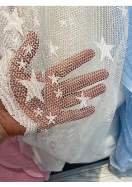 Aleyna Home Taç Yıldızlı Çocuk Odası Tül Perde Kullanıma Hazır Ekstraforlu Pilesiz Krem indirimleri