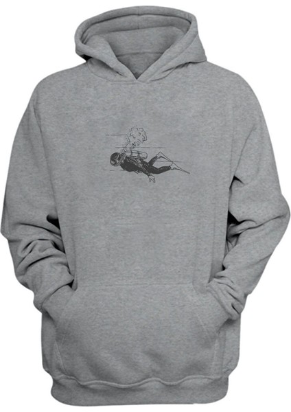 Unisex Scuba Dalış Çizimi Gri Normal Kalıp Sweatshirt
