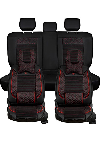seat Cordoba Uyumlu Lüks Deri Oto Koltuk Kılıfı Ön Arka Takım Set Datça Serisi Siyah Kırmızı