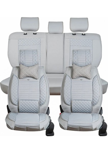 Kia Sorento Yeni Uyumlu Lüks Deri Oto Koltuk Kılıfı Ön Arka Takım Set Dalyan Serisi Açık Gri