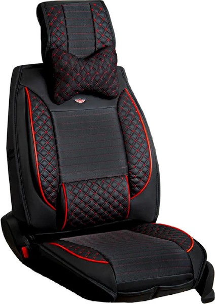 Kia Stonic Uyumlu Lüks Deri Oto Koltuk Kılıfı Ön Arka Takım Set Datça Serisi Siyah Kırmızı