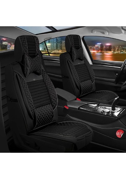 fiat Uno Uyumlu Lüks Deri Oto Koltuk Kılıfı Ön Arka Takım Set Datça Serisi Siyah