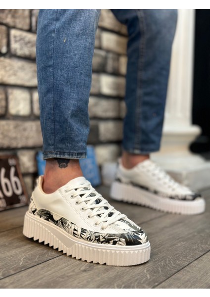 BA0801 Boa Yüksek Taban Siyah Desenli Erkek Spor Ayakkabı