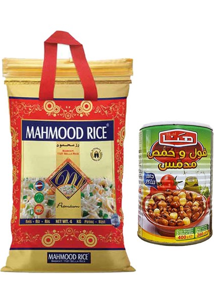 Mahmood Rice Basmati Pirinç 4 kg (Orjinal) + Hana Bakla ve Nohut Konservesi 400 gr