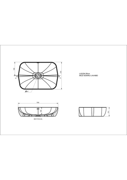 Lucida Lavabo Parlak Beyaz 55 cm