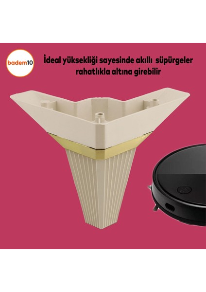 Alcazar Köşe 6'lı Set Mobilya Tv Ünitesi Çekyat Koltuk Kanepe Destek Ayağı 12 cm Krem M8 Civatalı