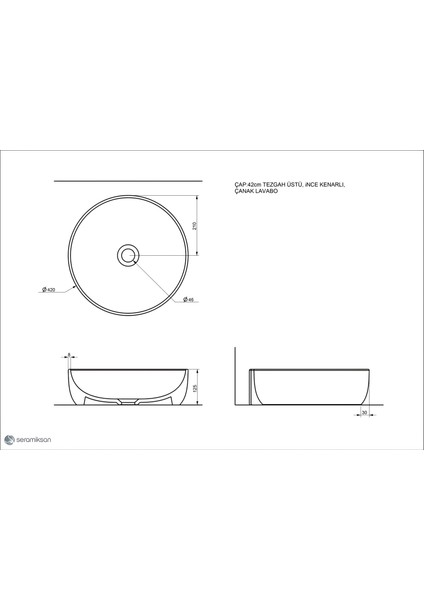 Sole Tezgah Üstü Lavabo 42 cm