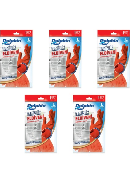 Lateks Bulaşık Temizlik Eldiveni - Kırmızı - Large ( Büyük ) - 9-9,5 - 5 Paket