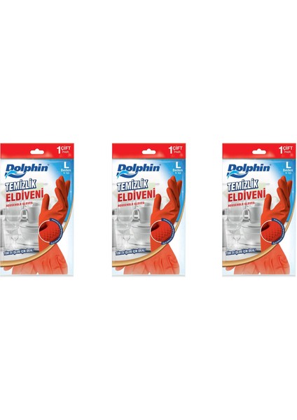 Lateks Bulaşık Temizlik Eldiveni - Kırmızı - Large ( Büyük ) - 9-9,5 - 3 Paket
