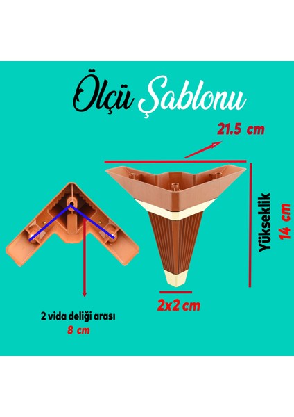 Alcazar Köşe 6'lı Set Mobilya Tv Ünitesi Çekyat Koltuk Kanepe Destek Ayağı 14 cm Ceviz M8 Civatalı fiyatları