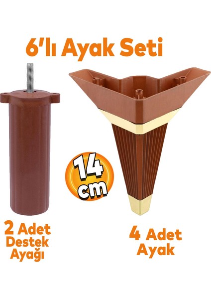 Alcazar Köşe 6'lı Set Mobilya Tv Ünitesi Çekyat Koltuk Kanepe Destek Ayağı 14 cm Ceviz M8 Civatalı