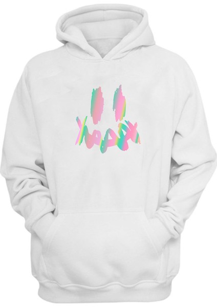 Unisex Renkli Gülen Yüz Beyaz Normal Kalıp Sweatshirt