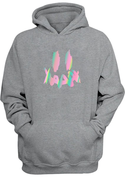 Unisex Renkli Gülen Yüz Gri Normal Kalıp Sweatshirt