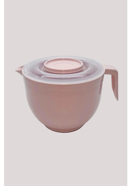 Plastik Mikser Kase Kapaklı Mikser Kase & Karıştırma Kabı Çırpma Kabı 3 Lt. Pudra Pembe